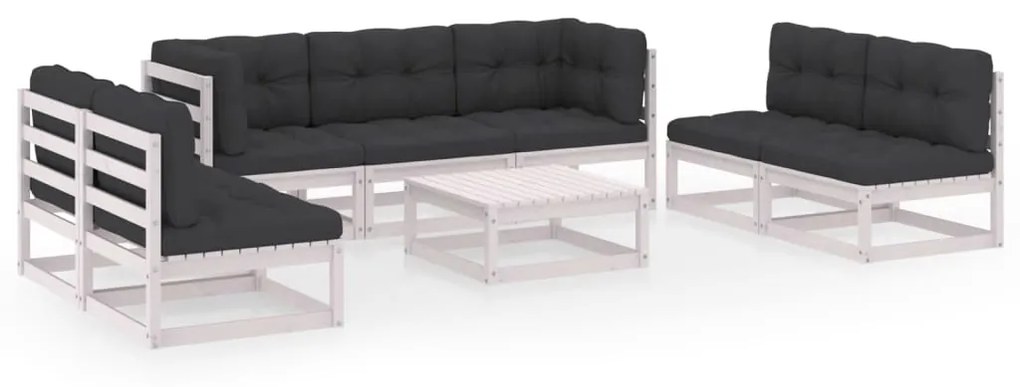 vidaXL 8 pcs conjunto lounge de jardim com almofadões pinho maciço