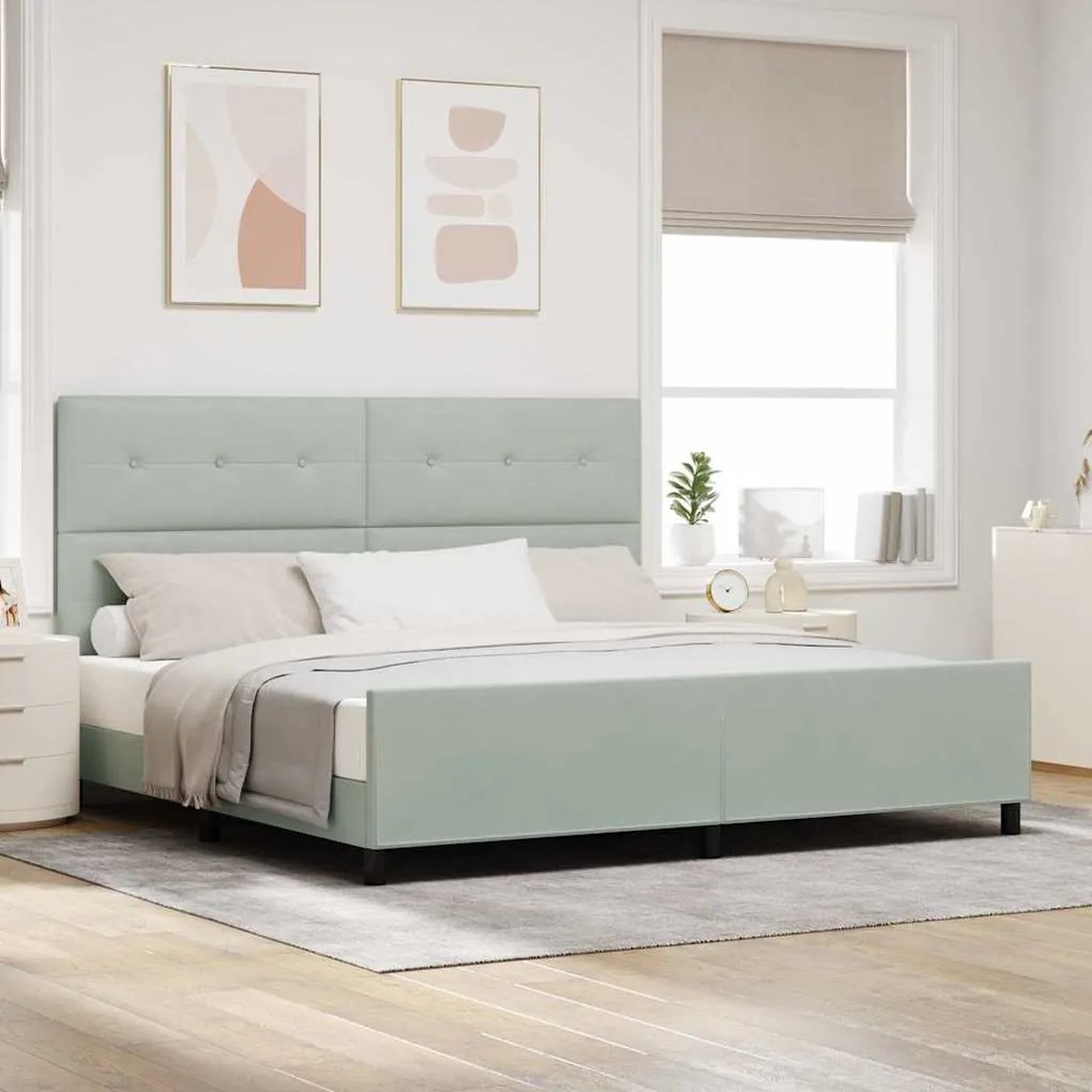 vidaXL Cama Box com cabeceira Cinzento-claro 200 x 200 cm Veludo