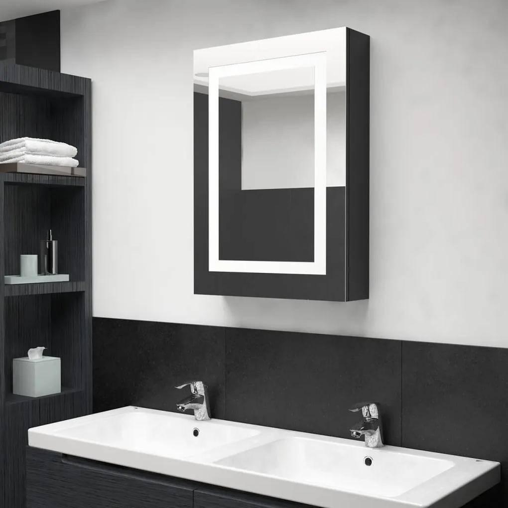 Armário espelhado casa de banho LED 50x13x70cm preto brilhante