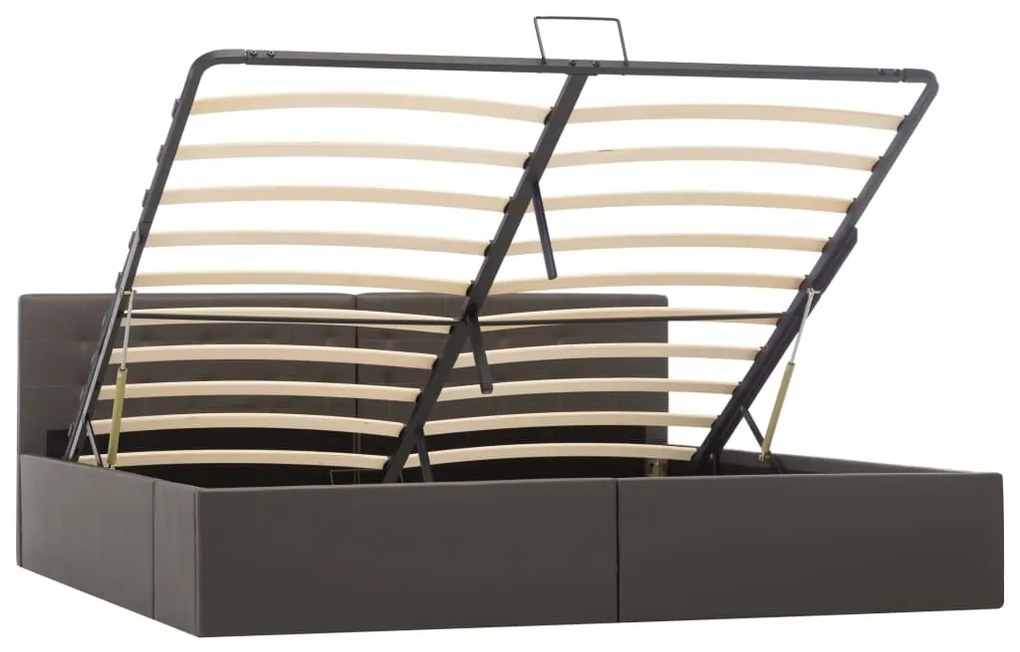 Cama hidráulica c/ arrumação 180x200cm couro artificial cinza