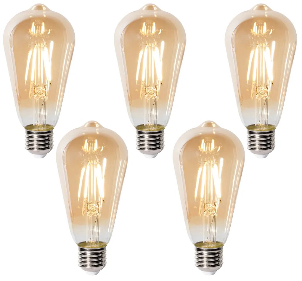 Conjunto de 5 E27 dimbare LED lamp ST64 goud 5W 450 lm 2700K