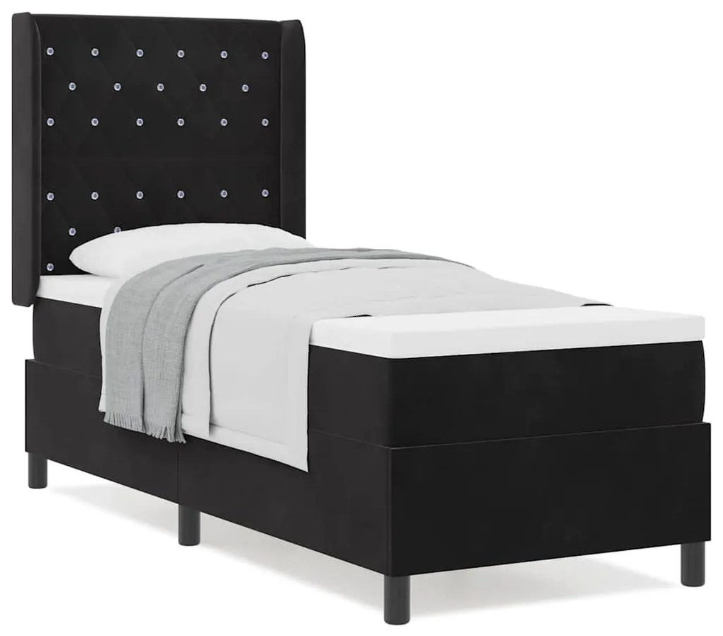 Cama Box com Colchão Preta 80x200 cm Veludo