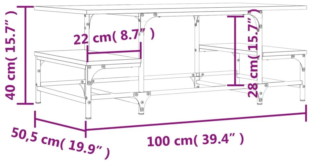 Mesa de centro 100x50,5x40 cm derivados madeira carvalho sonoma