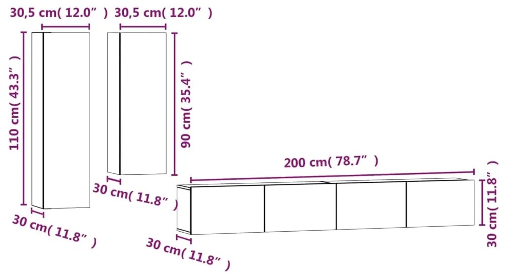 Conjunto móveis de TV 4 pcs madeira processada sonoma cinza