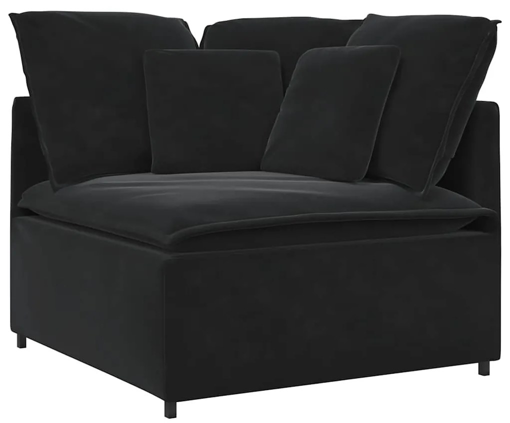 Sofá modular com pufes e almofadas veludo preto