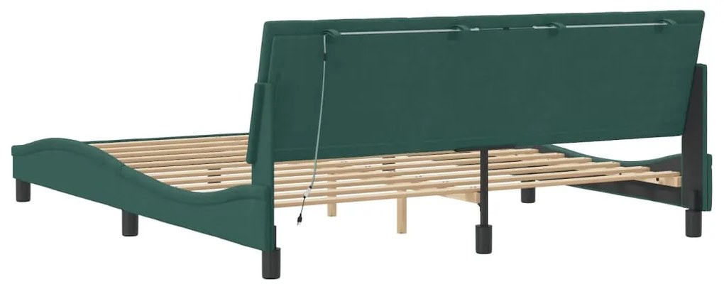 Estrutura de cama c/ luzes LED 180x200 cm veludo verde-escuro