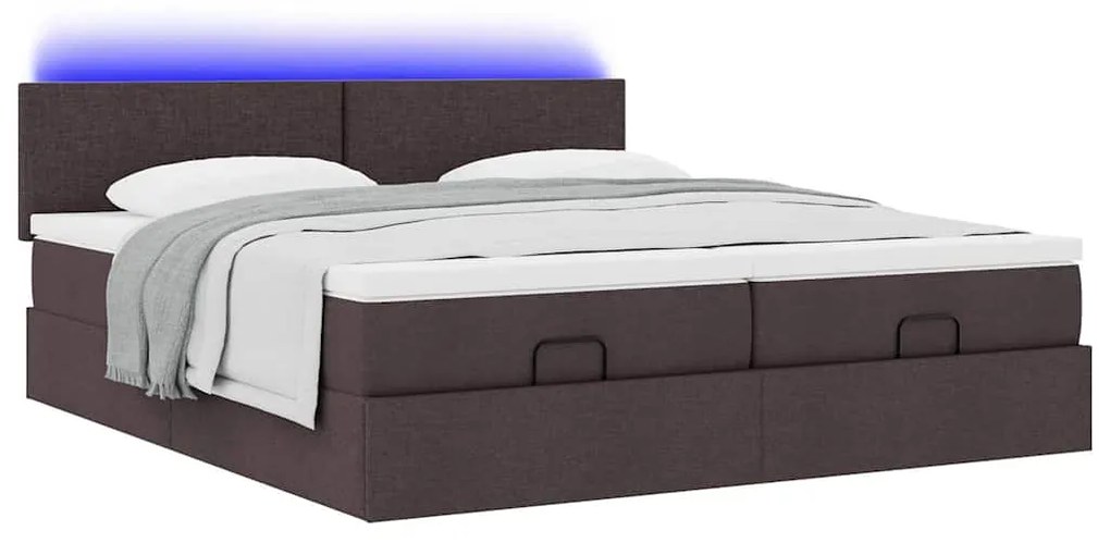 Estrutura de cama otomana com colchões tecido castanho escuro