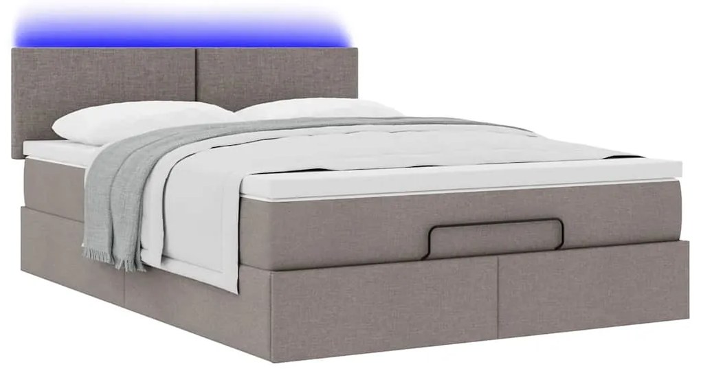 Cama Otomana com Colchão &amp; LEDs Taupe 140x200 cm Tecido