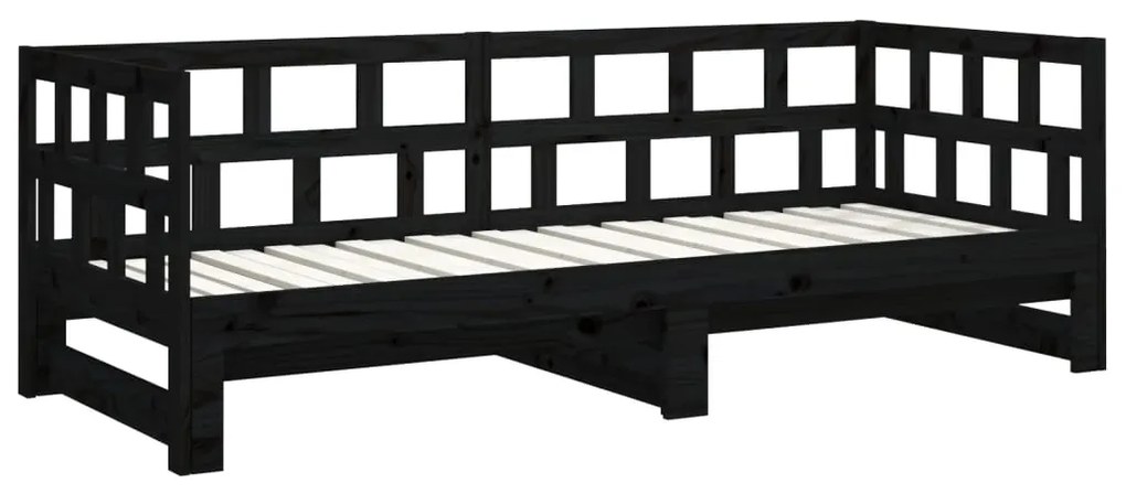 Estrutura sofá-cama de puxar 2x(90x200) cm pinho maciço preto