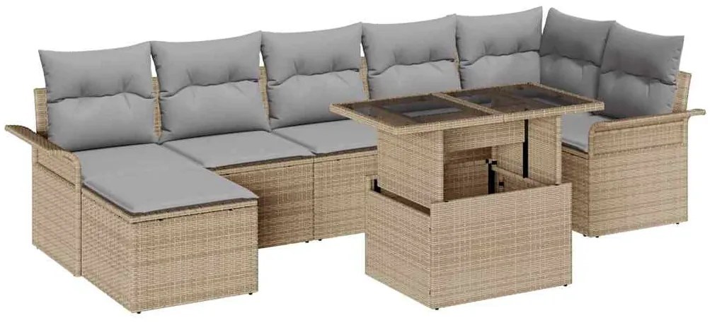 vidaXL Conjunto de Sofá de Jardim 8 Peças com Almofadas em Bege, Padrão de Rattan