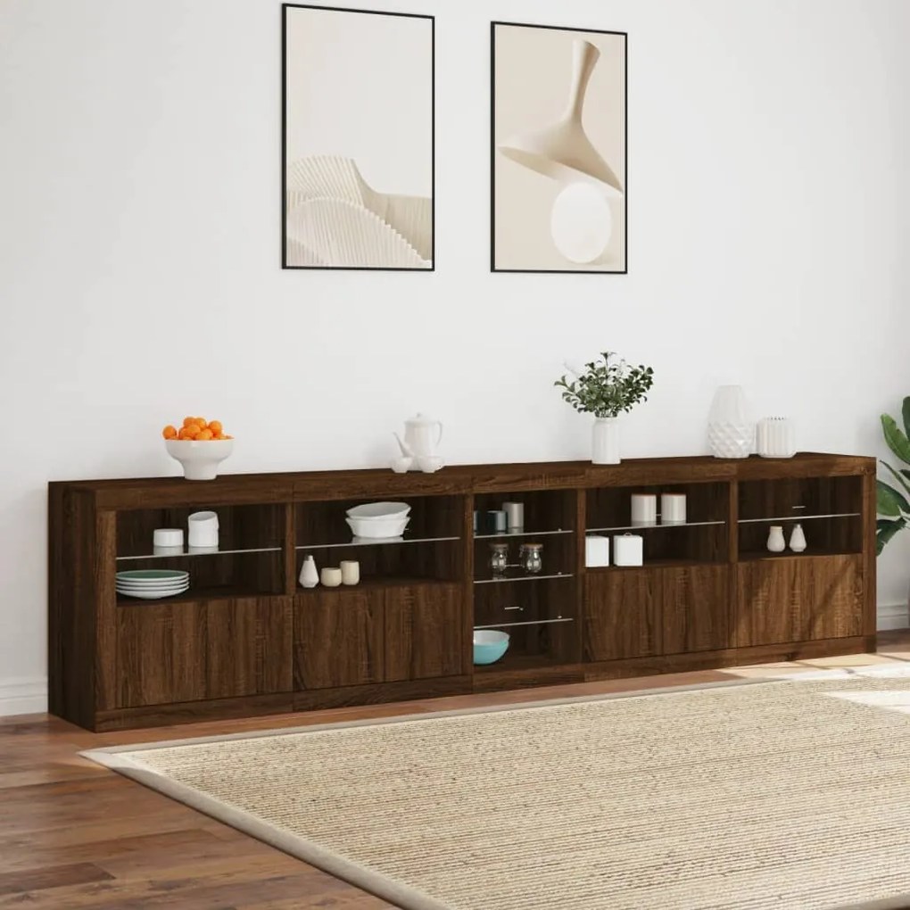 Aparador com luzes LED 283x37x67 cm carvalho castanho