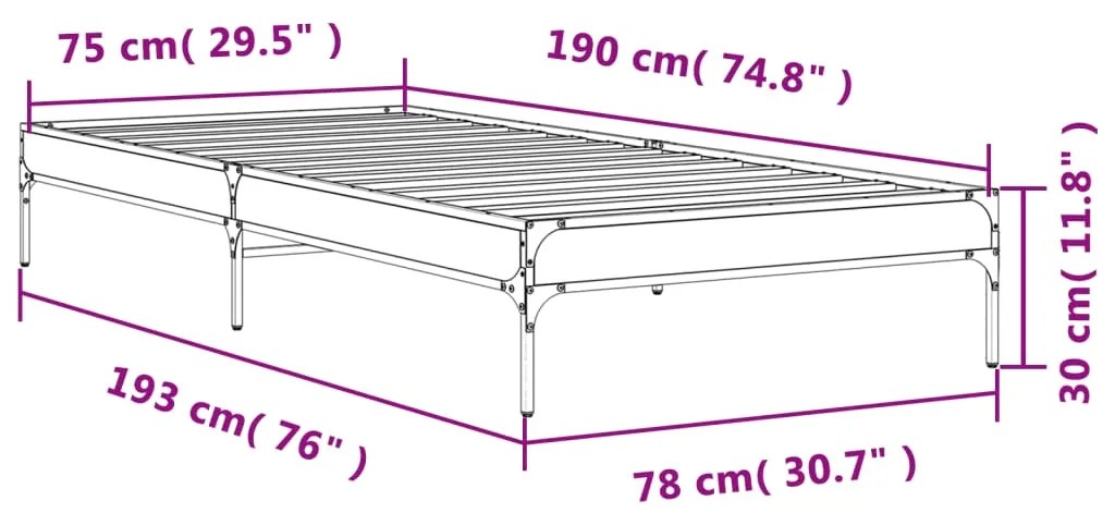 Estrutura de cama 75x190 cm derivados de madeira e metal preto