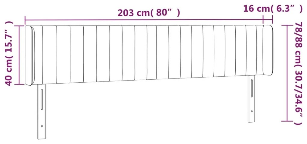 Cabeceira de cama c/ luzes LED tecido 203x16x78/88 cm castanho