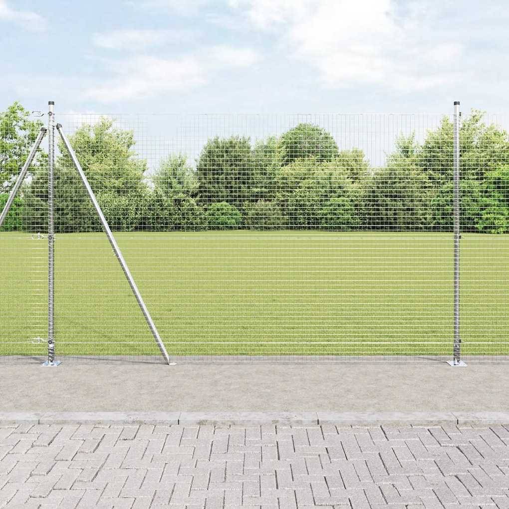 Cerca de Arame Soldado com 7 Postes Flangeados 1.4x10 m Aço Galvanizad