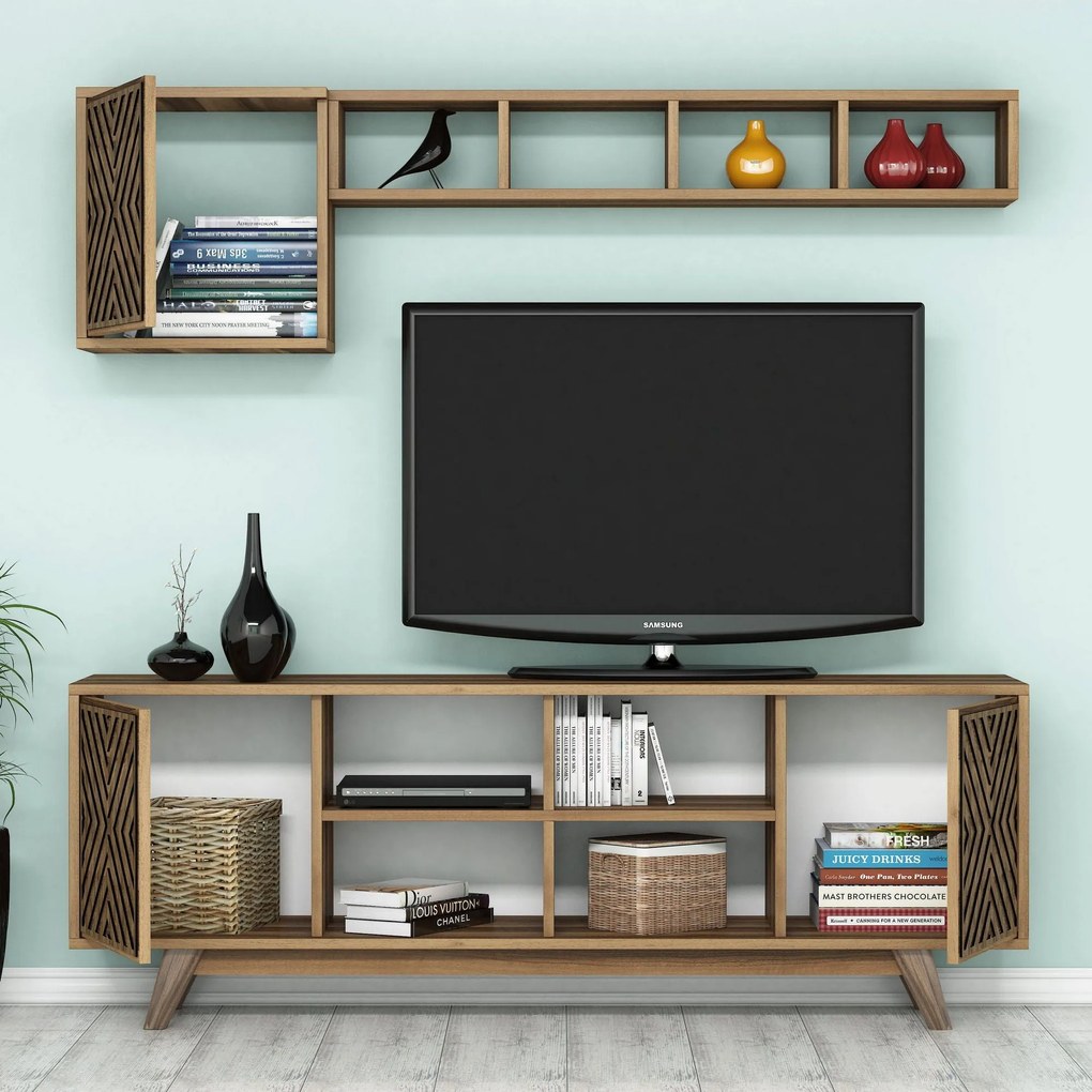 Conjunto de Mobiliário de Sala de Estar Inci – Nogueira – TV Unit: 160