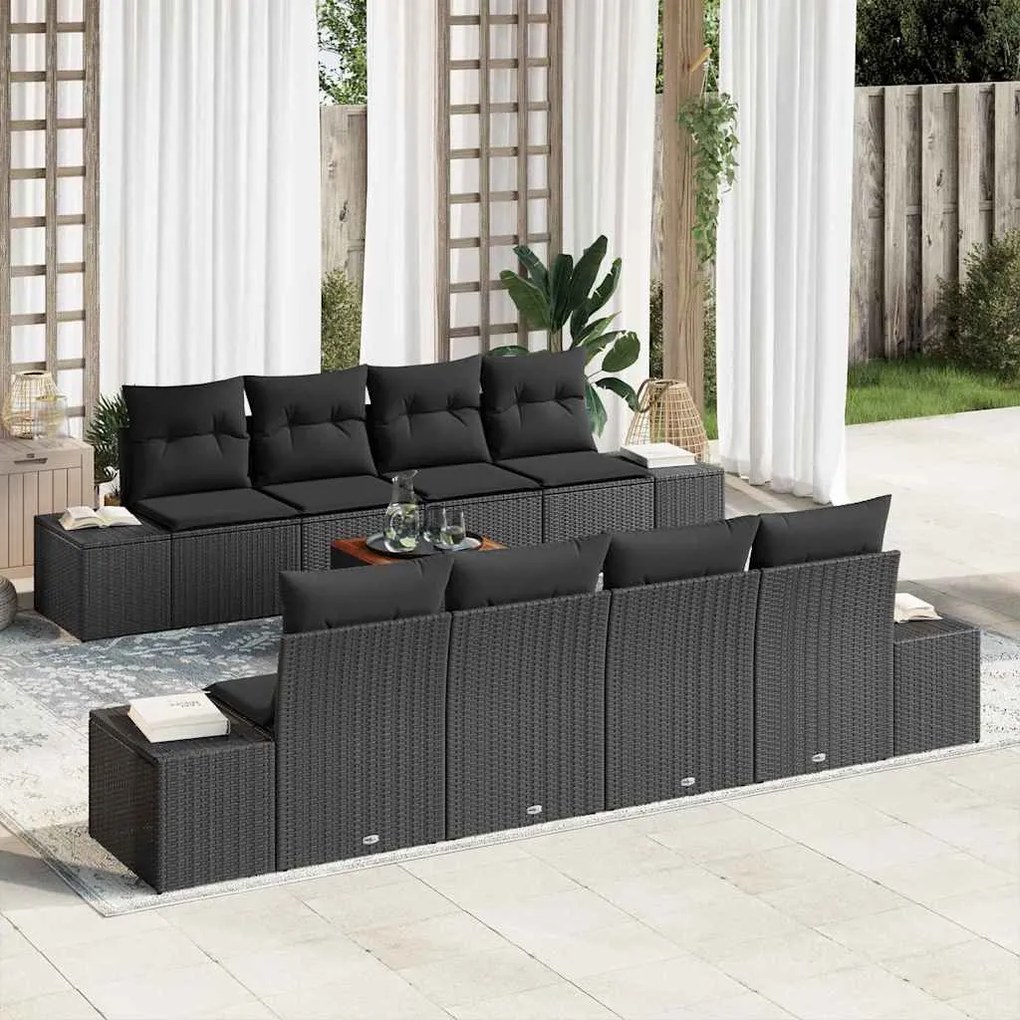 vidaXL Conjunto de Sofá de Jardim com almofada 9 pcs Preto vime PE