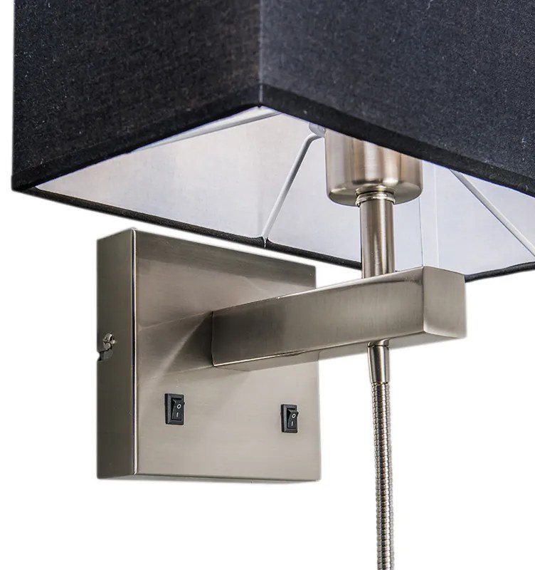 Candeeiro de parede em aço com cúpula preta e braço de leitura com LED incluído - Bergamo Design,Moderno