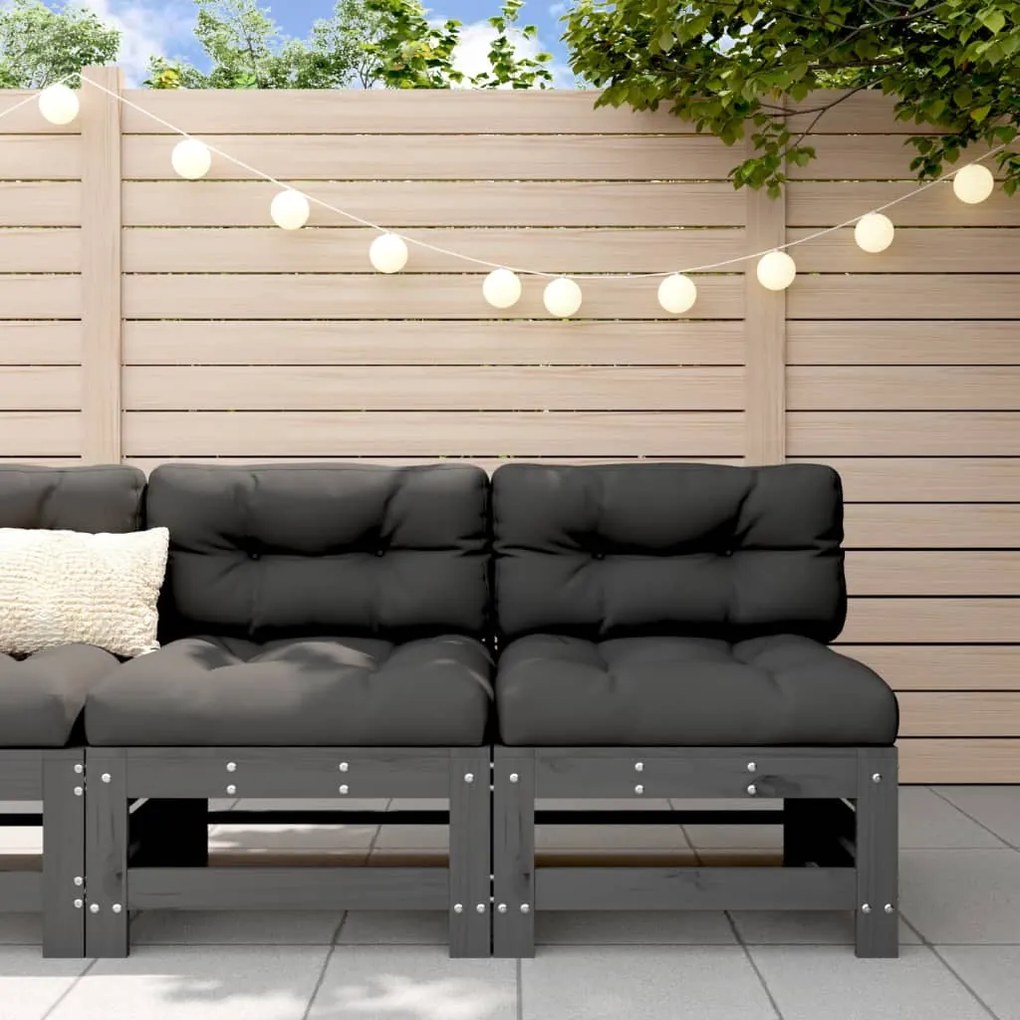 vidaXL Sofás de centro para jardim 2 pcs madeira pinho maciça cinzento