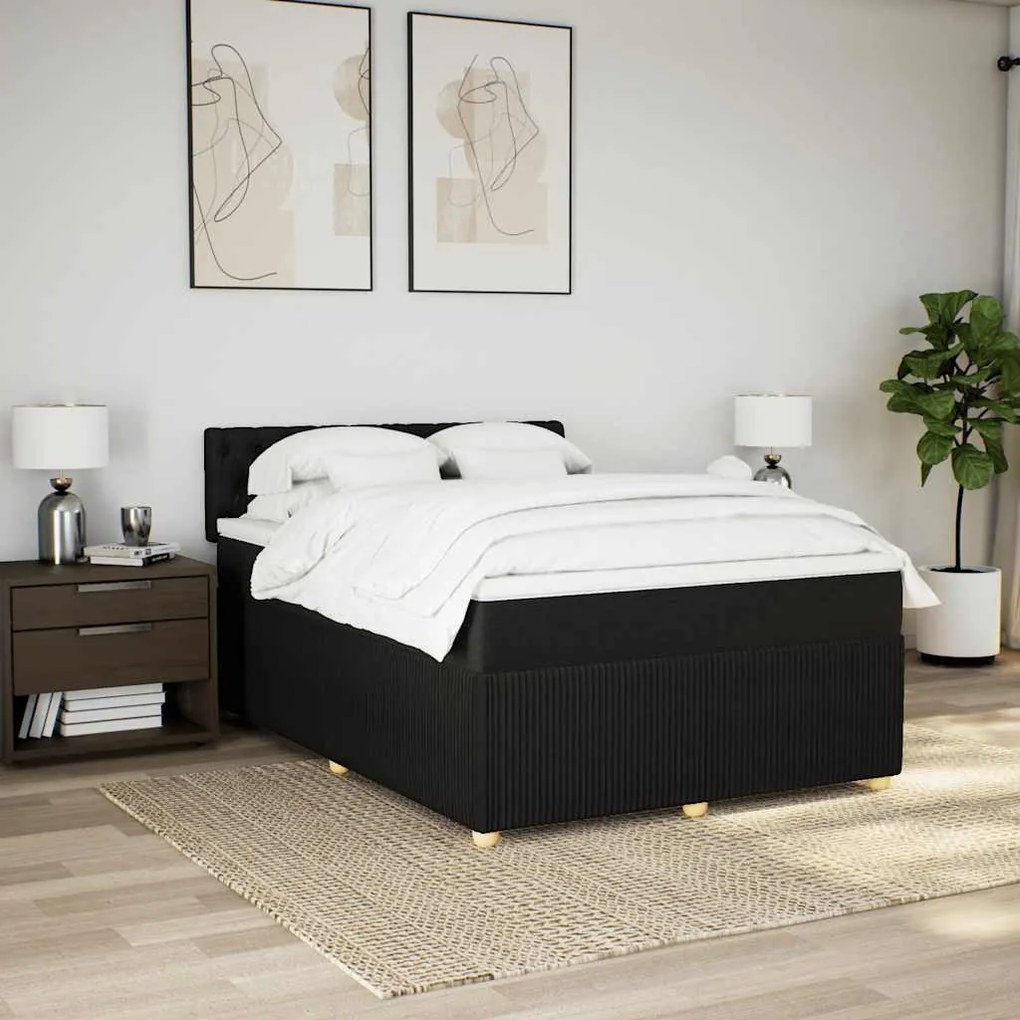 Cama com molas/colchão 140x200 cm tecido preto