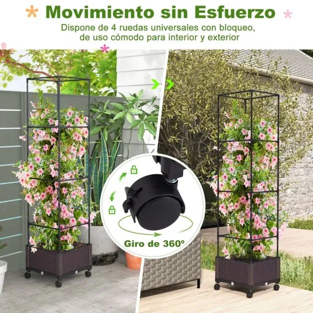 Floreira com treliça 170 cm Sistema de rega automático Rodas Vaso vertical para plantas trepadeiras Flores Vegetais