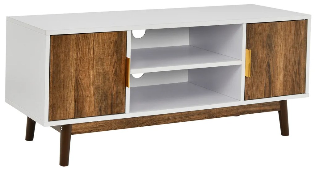 Móvel de TV Moderno de 2-Portas para TV até 50&quot; com 2 Furos para TV por Cabo Suporte para Sala de Estar 109 x 38 x 46 cm Branco
