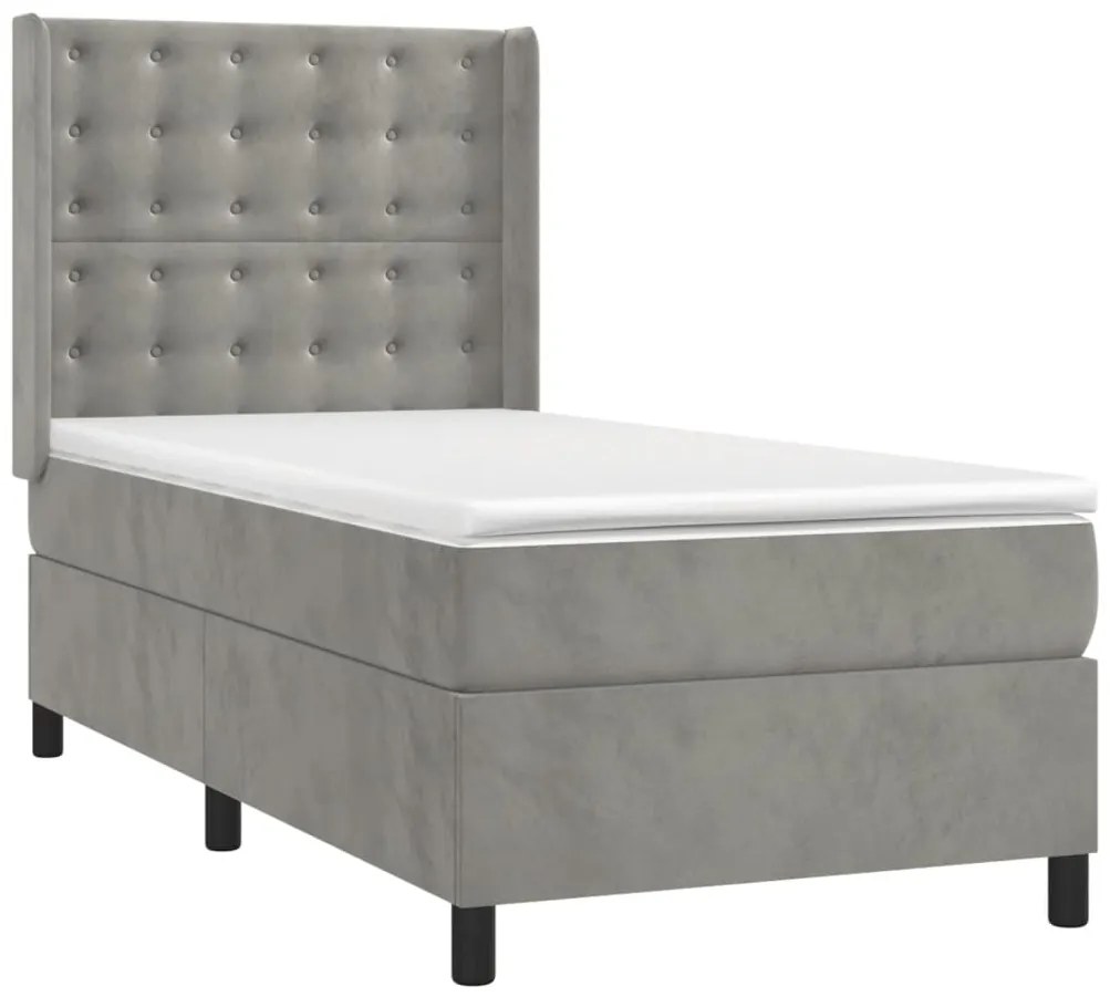 Cama box spring c/ colchão/LED 80x200 cm veludo cinzento-claro