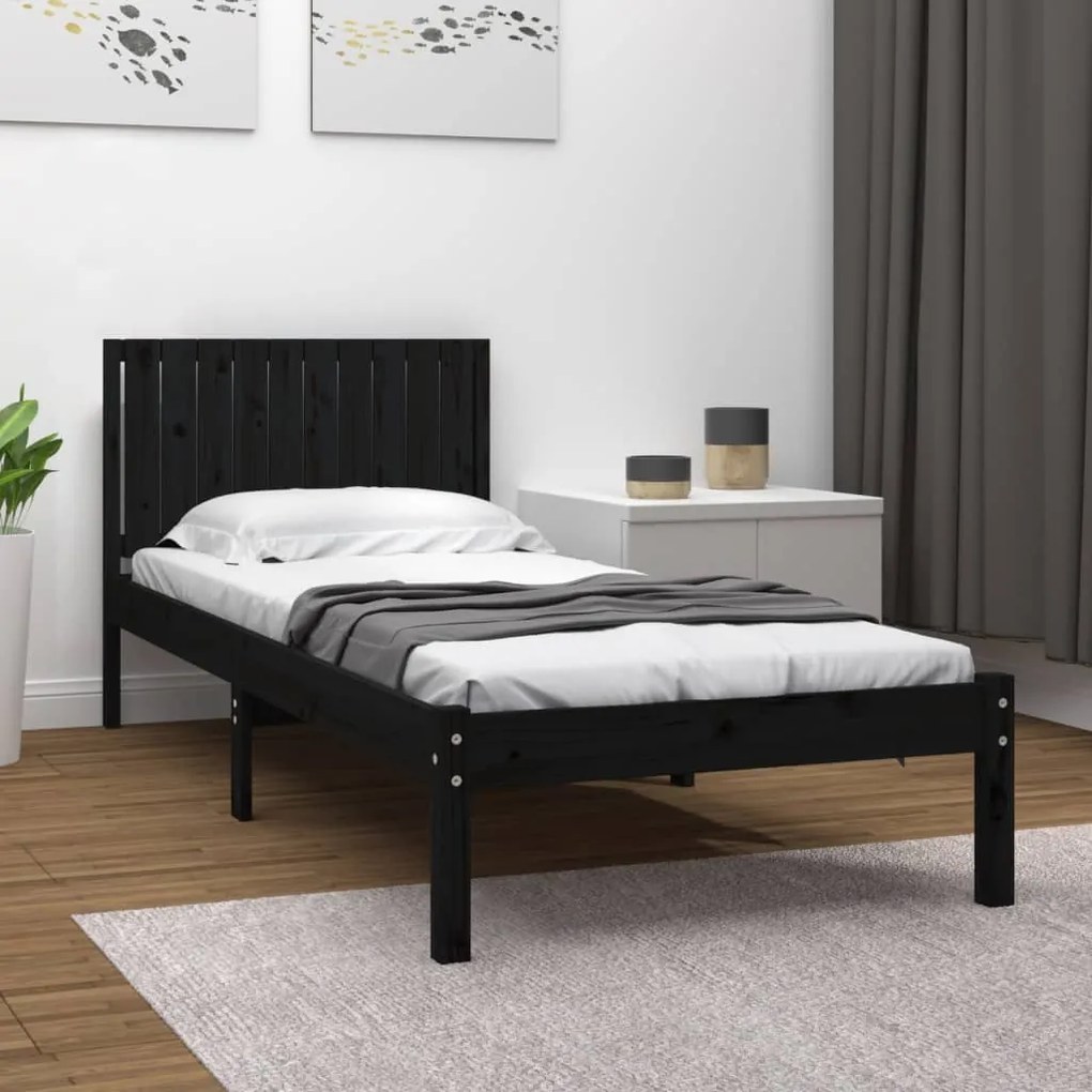 vidaXL Estrutura de cama 100x200 cm pinho maciço preto