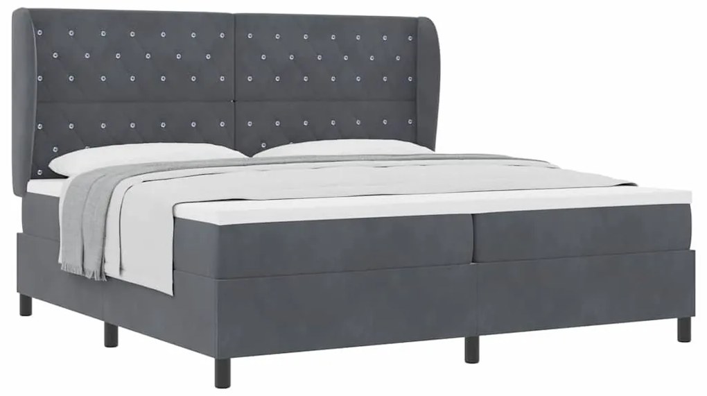 Cama Box com Colchão Cinza Escuro 200x200 cm em Veludo