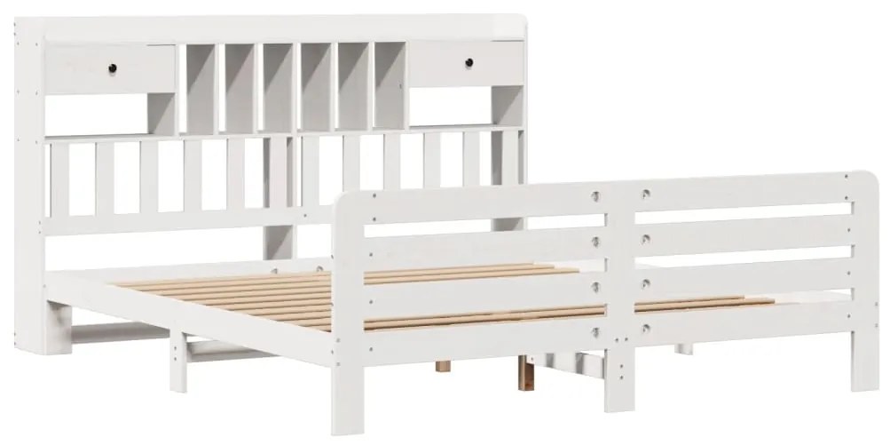 Cama com estante sem colchão 200x200 cm pinho maciço branco