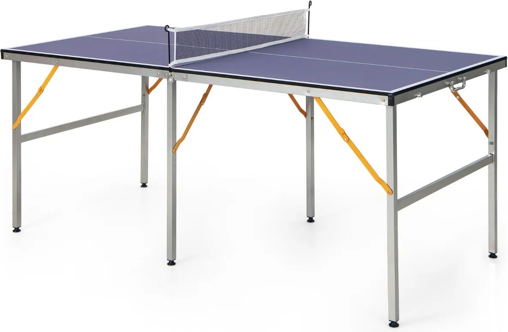 Conjunto de mesa Mesa de pingue-pongue crianças 180 x 90 x 76 cm dobrável com rede 2 raquetes 3 bolas Mesa portátil para uso interior e exterior Azul