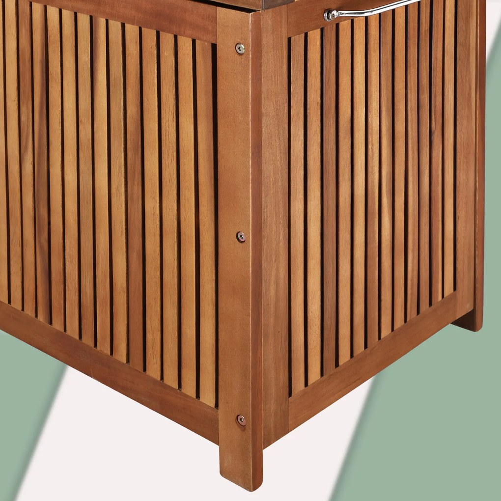 Caixa de armazenamento com rodas para guardar almofadas em madeira de acácia 120 x 55 x 60 cm Castanho