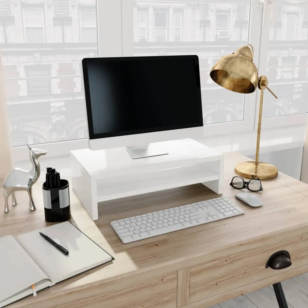 vidaXL Suporte para monitor derivados de madeira branco brilhante