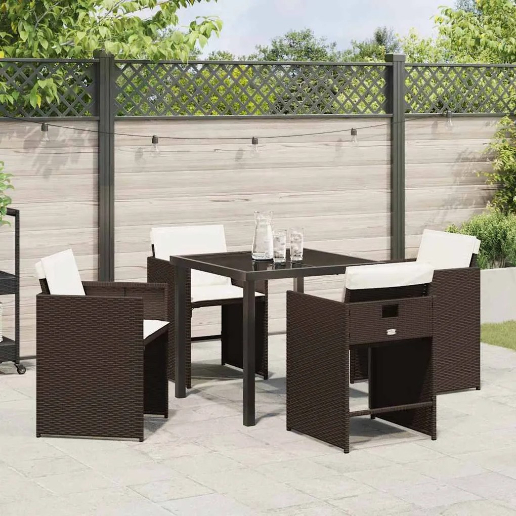Conjunto de Jantar de Jardim de 5 Peças com Almofadas Castanho Vime Po