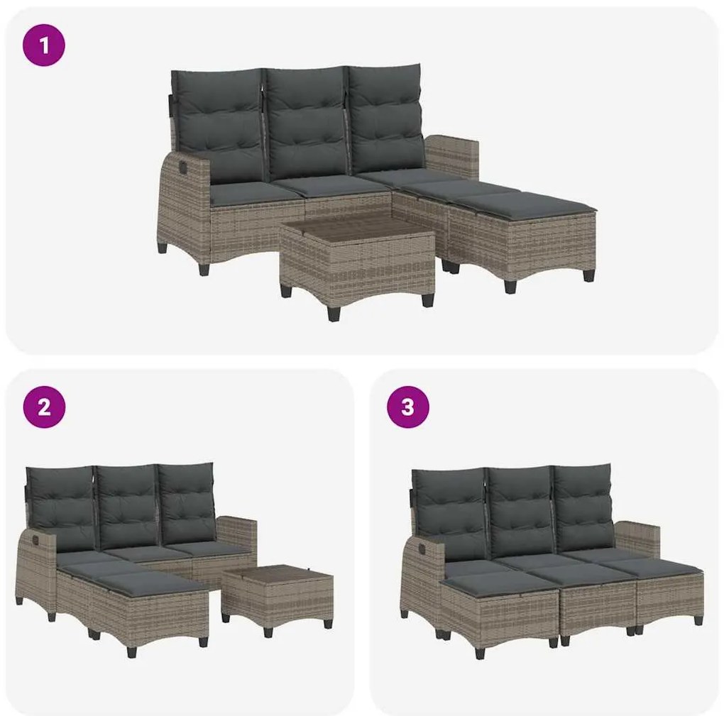 3 pcs conjunto sofás de jardim com almofadões em L vime PE