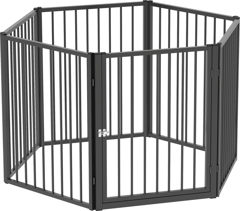 PawHut Cercado para Filhotes, Cercado para Cães, Parque para Filhotes, 6 Painéis com Porta, Cerca Dobrável e Portátil para Cães, Aço, Preto | Aosom Portugal