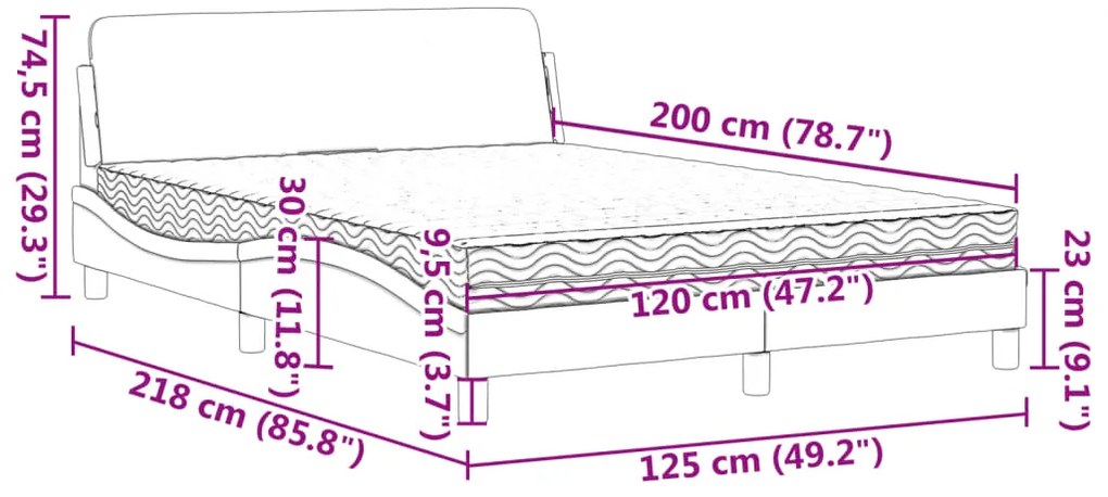 Cama com colchão 120x200 cm couro artificial preto e branco