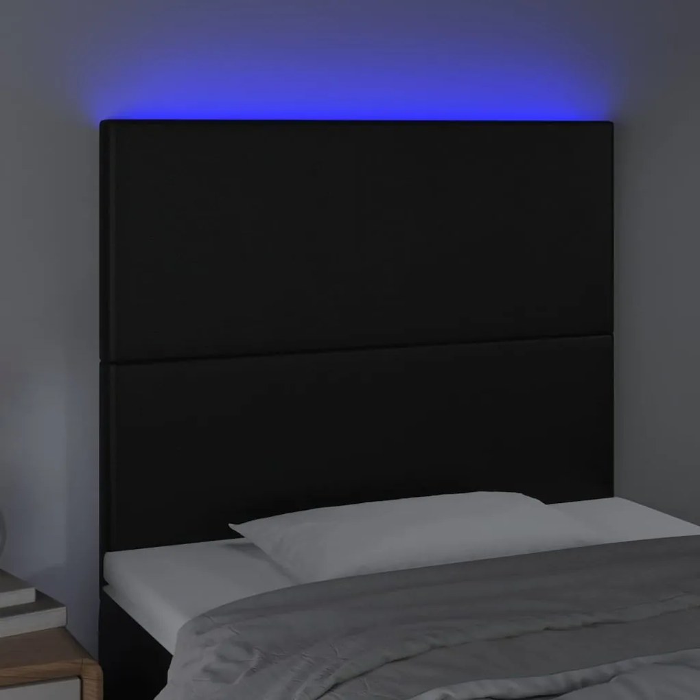 Cabeceira de cama c/ LED couro artificial 90x5x118/128cm preto