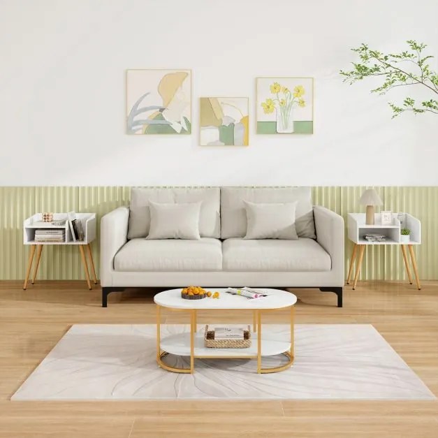 Conjunto de 2 mesas de cabeceira, Mesa de apoio modernas de meados do século de 2 níveis 50 x 32 x 58 cm Brancas