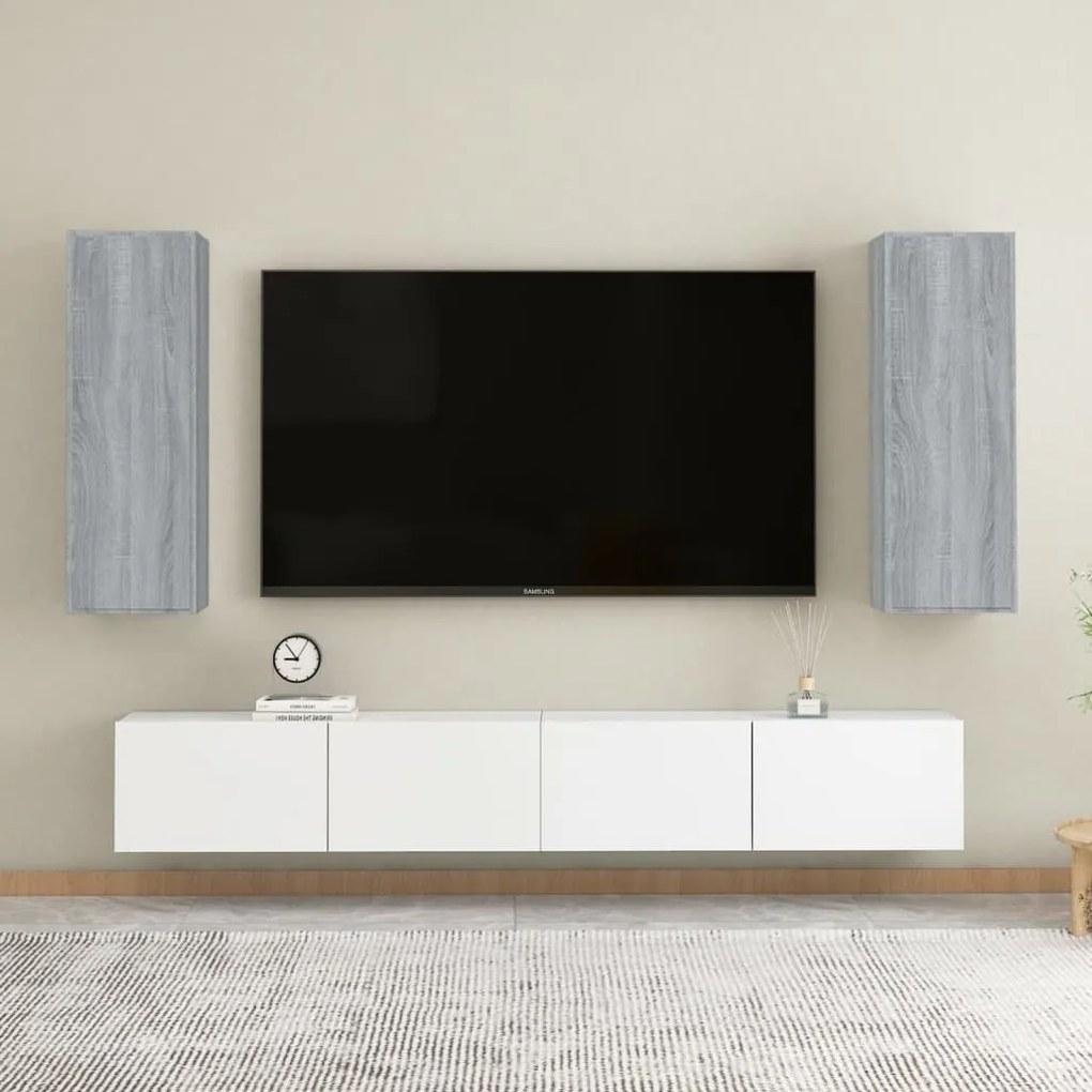 815750 vidaXL Armários TV 2pcs 30,5x30x90cm madeira proc. cor sonoma cinzento
