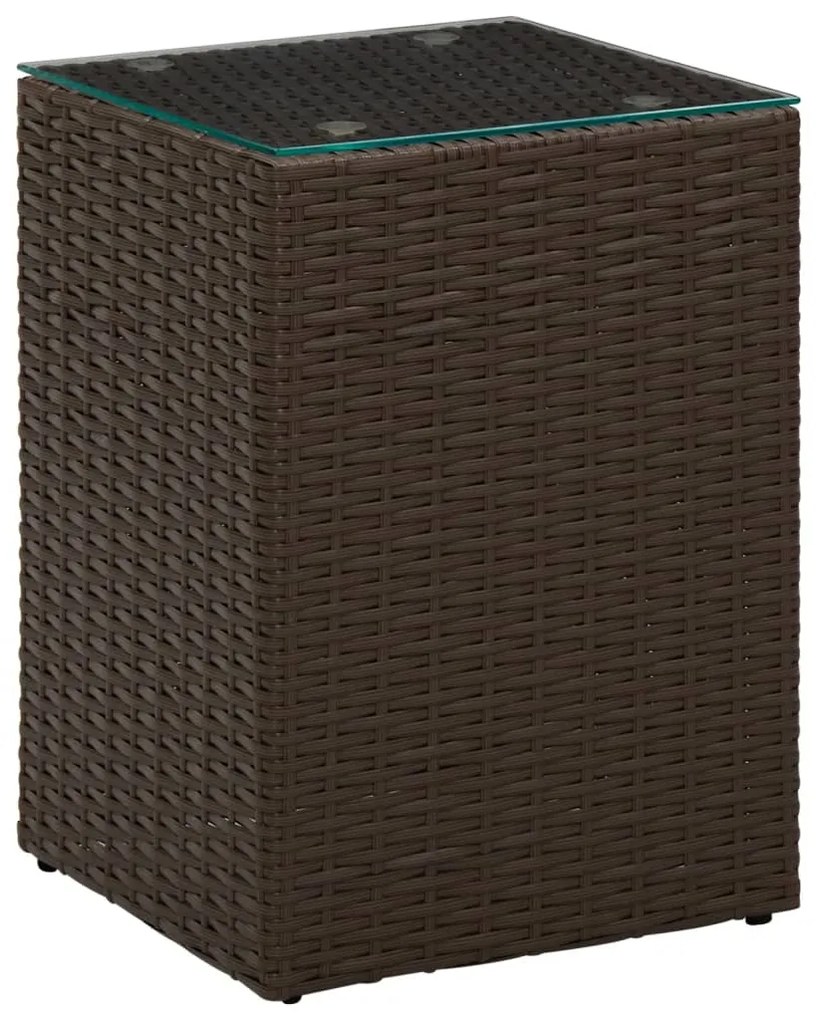 vidaXL Mesa de apoio com tampo de vidro 35x35x52 cm vime PE castanho