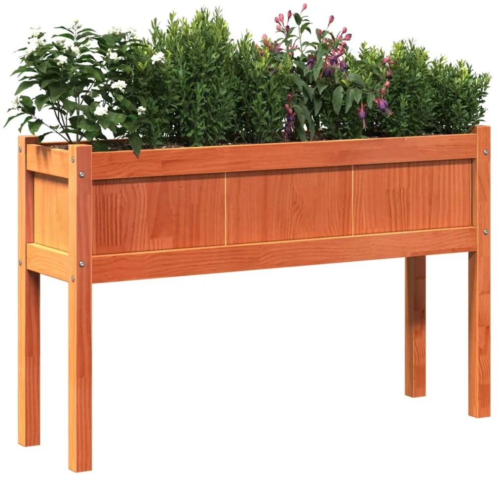 Floreiras de jardim c/ pernas 2 pcs pinho maciço castanho cera