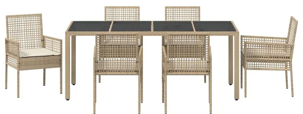 Conjunto de Jantar para Jardim 7 pcs Bege 190 x 90 x 75 cm