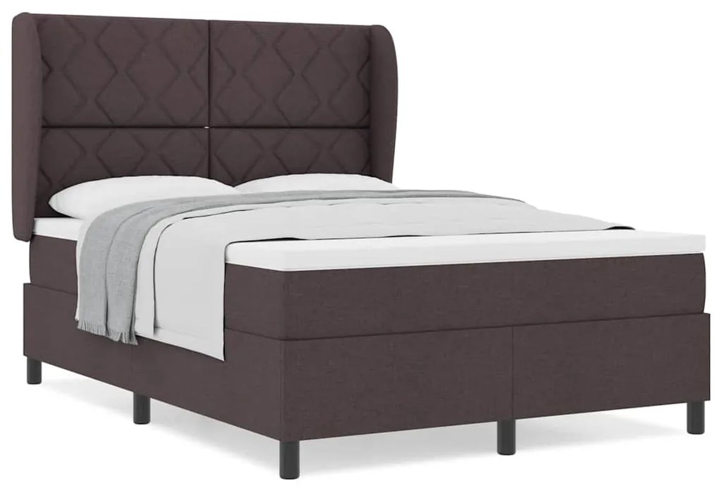 Cama com Estrado e Colchão - Castanho Escuro, 160x200 cm, Tecido