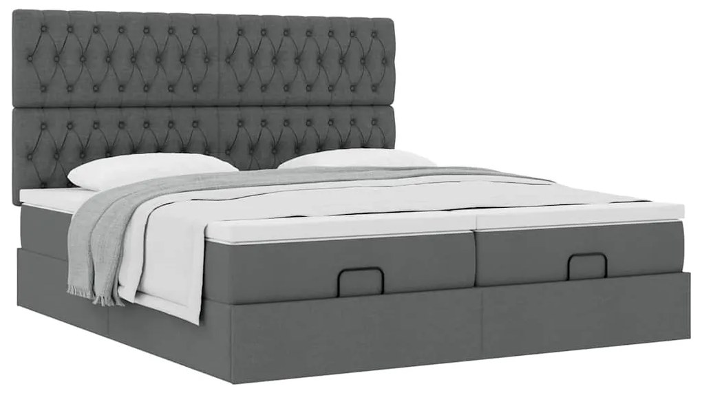 Estrutura de cama otomana com colchões tecido cinzento escuro