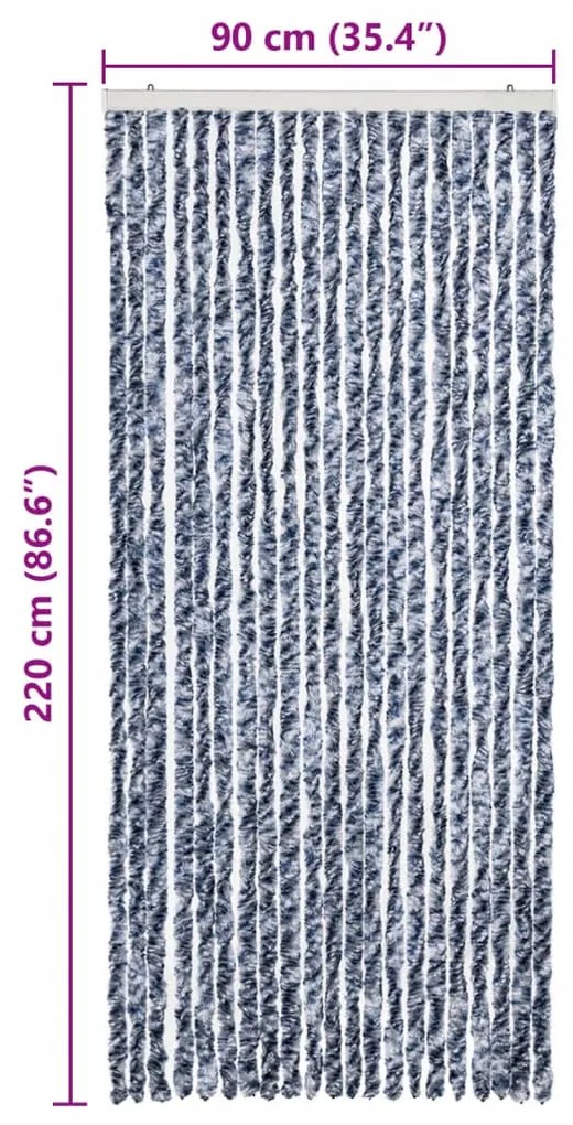 Cortina anti-insetos 90x220 cm chenille azul, branco prateado