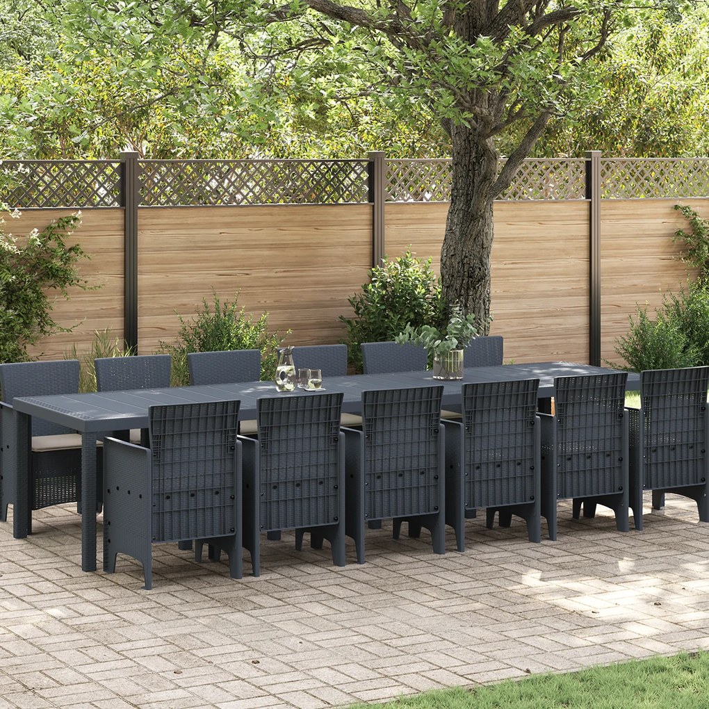 Conjunto de Jantar de Jardim de 13 Peças com Almofadas Antracite Polirattan