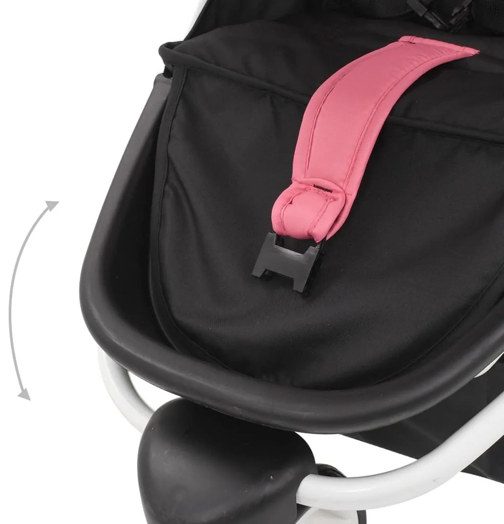 Carrinho de bebé com três rodas rosa e preto