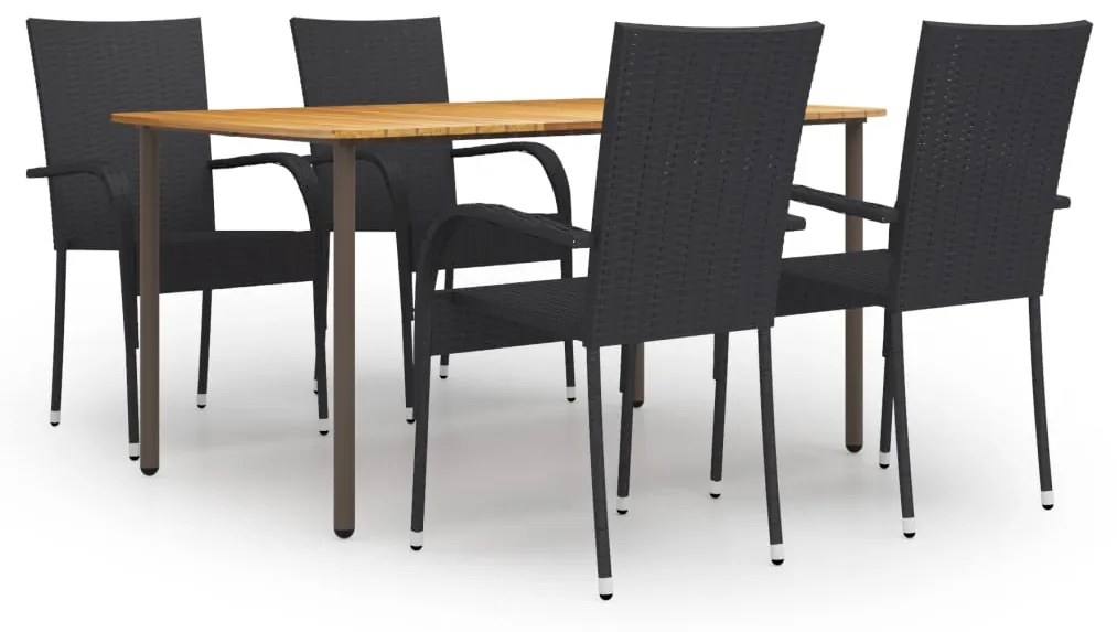 vidaXL 5 pcs conjunto de jantar para jardim vime PE preto