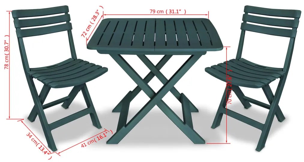 Conjunto bistrô para jardim 3 pcs plástico verde