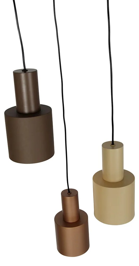 Candeeiro suspenso bronze com 3 luzes cinza e bege - Ans Moderno